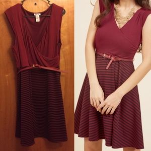 ModCloth Blues Enthusiast A-Line dress with belt